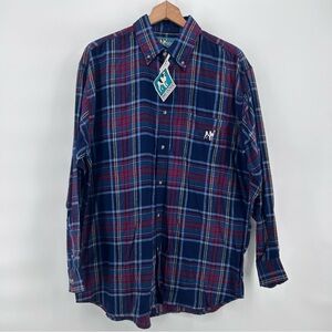 Big Dogs Flannel Shirt Mens M Blue Plaid Dog Embroidered Logo Casual Preppy NWT